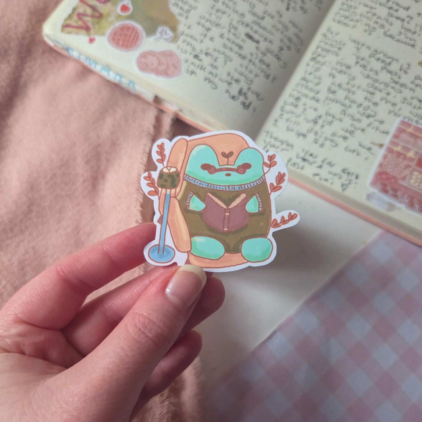 Cozy Reading Frog sticker