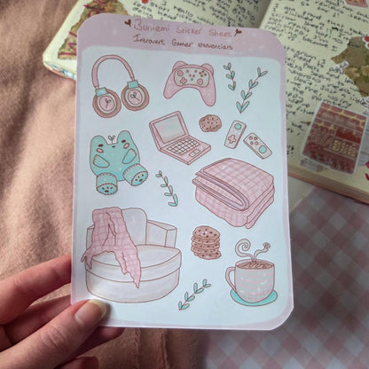 Pastel Introvert Gamer sticker sheet
