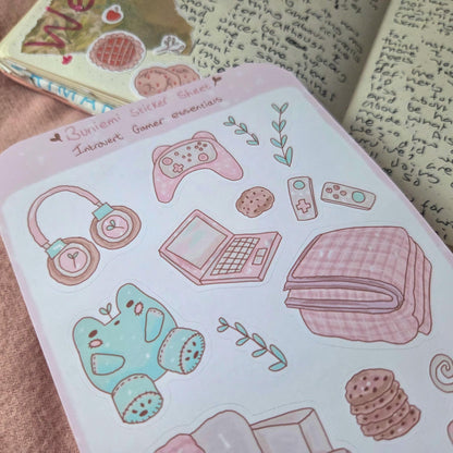 Pastel Introvert Gamer sticker sheet